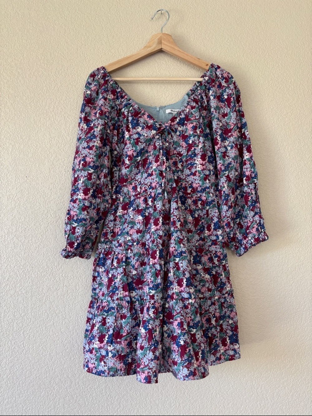 Madewell Floral Tie-Front Women's Dress - Burgundy & Blue